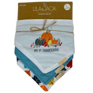 LILA & JACK My First Thanksgiving Bandana Bib Set 3 PK NWT